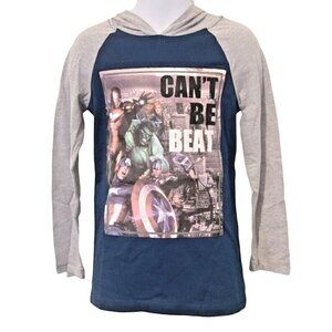 Marvel Heroes Boys Pullover Shirt With Hoodie Size 4 Blue Gray Long Sleeves